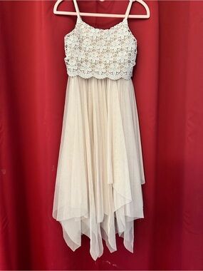 Zeni Girls Cream Lace Top Tulle Dress - Elegant Kids Party Dress